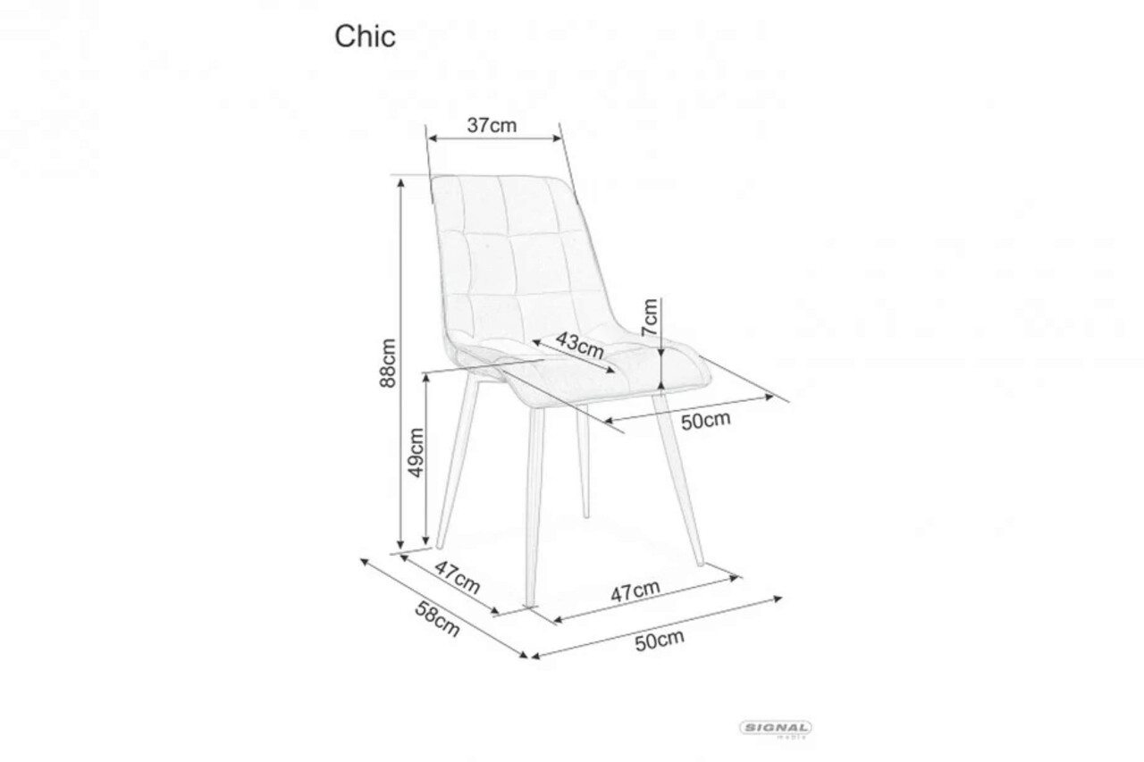 Scaun Chic Brego, Signal, 50x43x88 cm, textil/otel, gri/negru