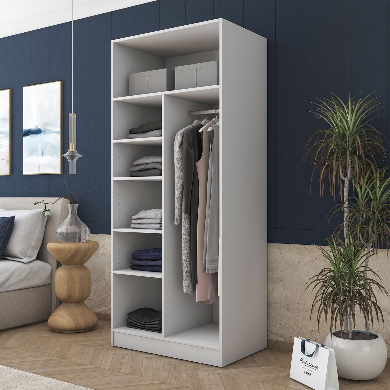 Dulap pentru haine, Hanah Home, BA170, 90x210x57.5 cm, PAL melaminat, Alb - view 5
