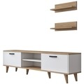 Comoda TV cu 2 rafturi, Wren, M48 - 1043, pal melaminat, alb/nuc