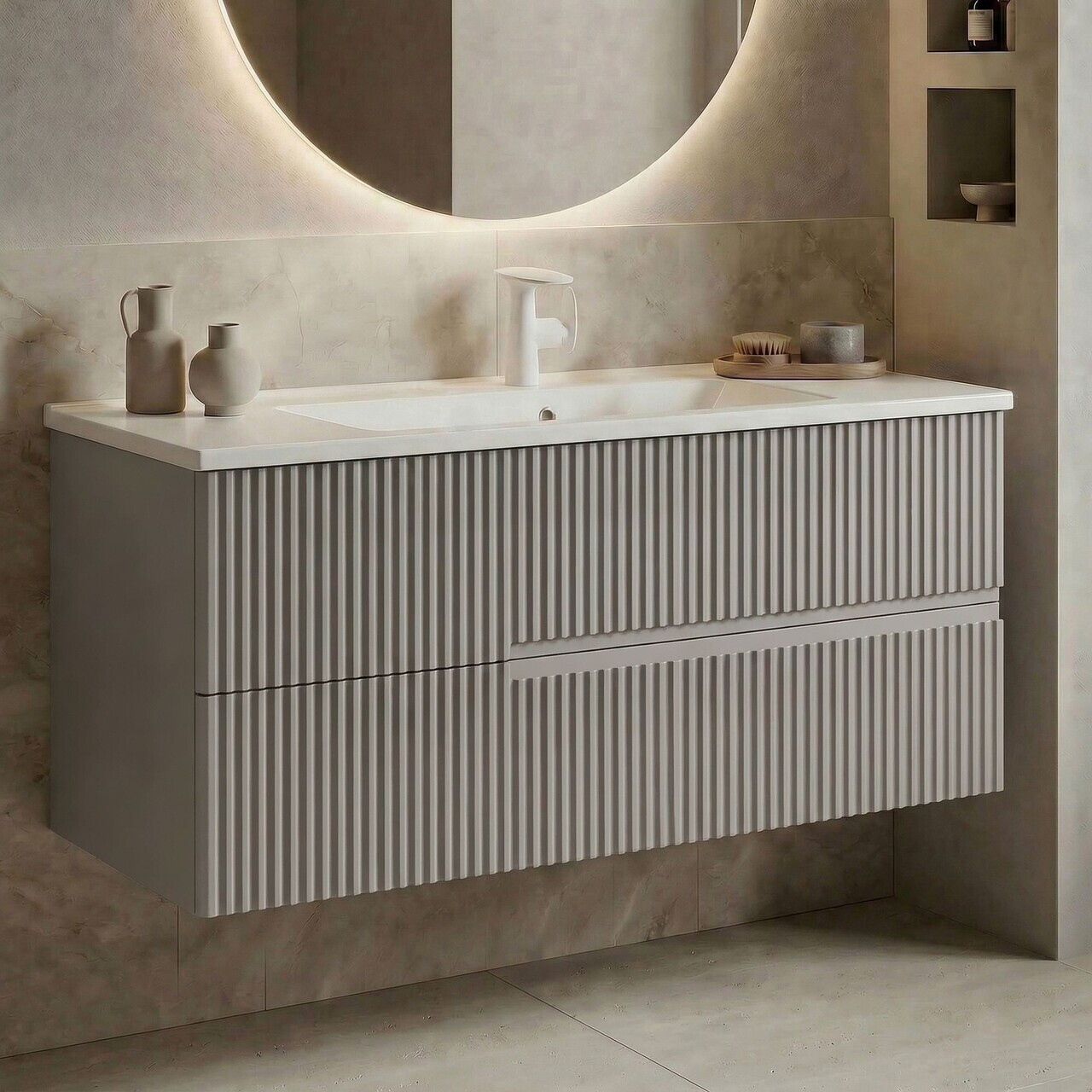 Dulap de baie cu chiuvetă, Hanah Home, Moonlight 120, Nurcă mată