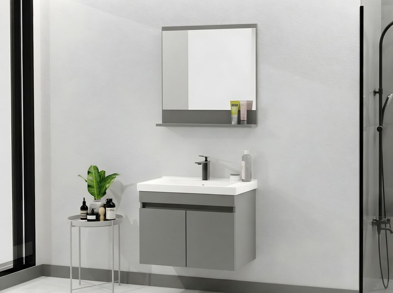 Set mobilier de baie (2 piese), Hanah Home, Pace 80, Gri Mat - view 2