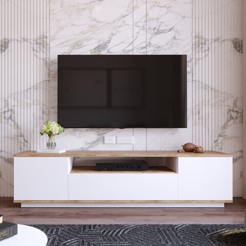 Comoda TV FR7 – AW, Locelso, 180×44.5×44.6 cm, natural/alb 180x44.5x44.6