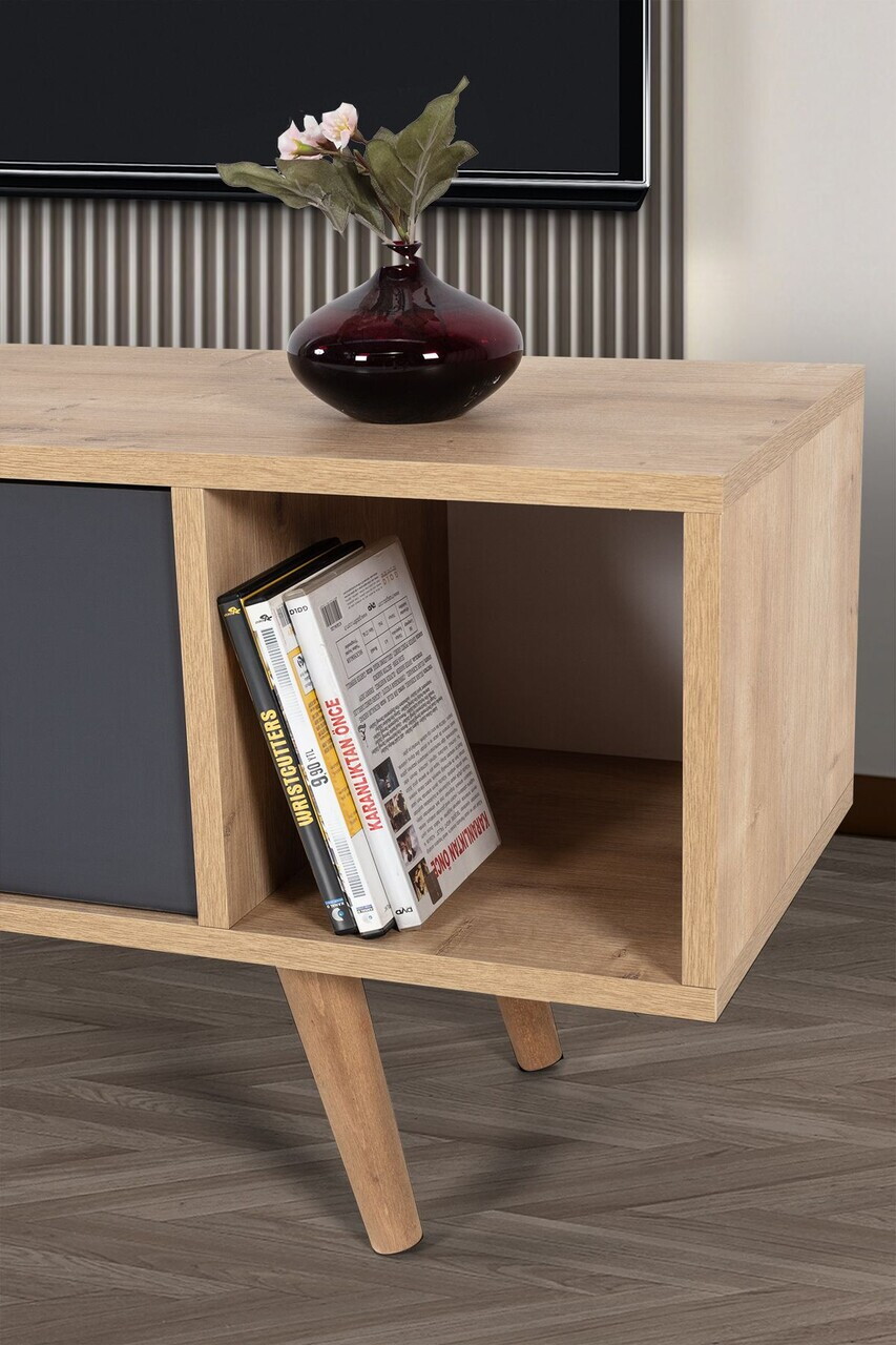 Comoda TV, Hanah Home, Mesir 3324, 130x47x35 cm, PAL, Stejar safir / Antracit — imaginea 5