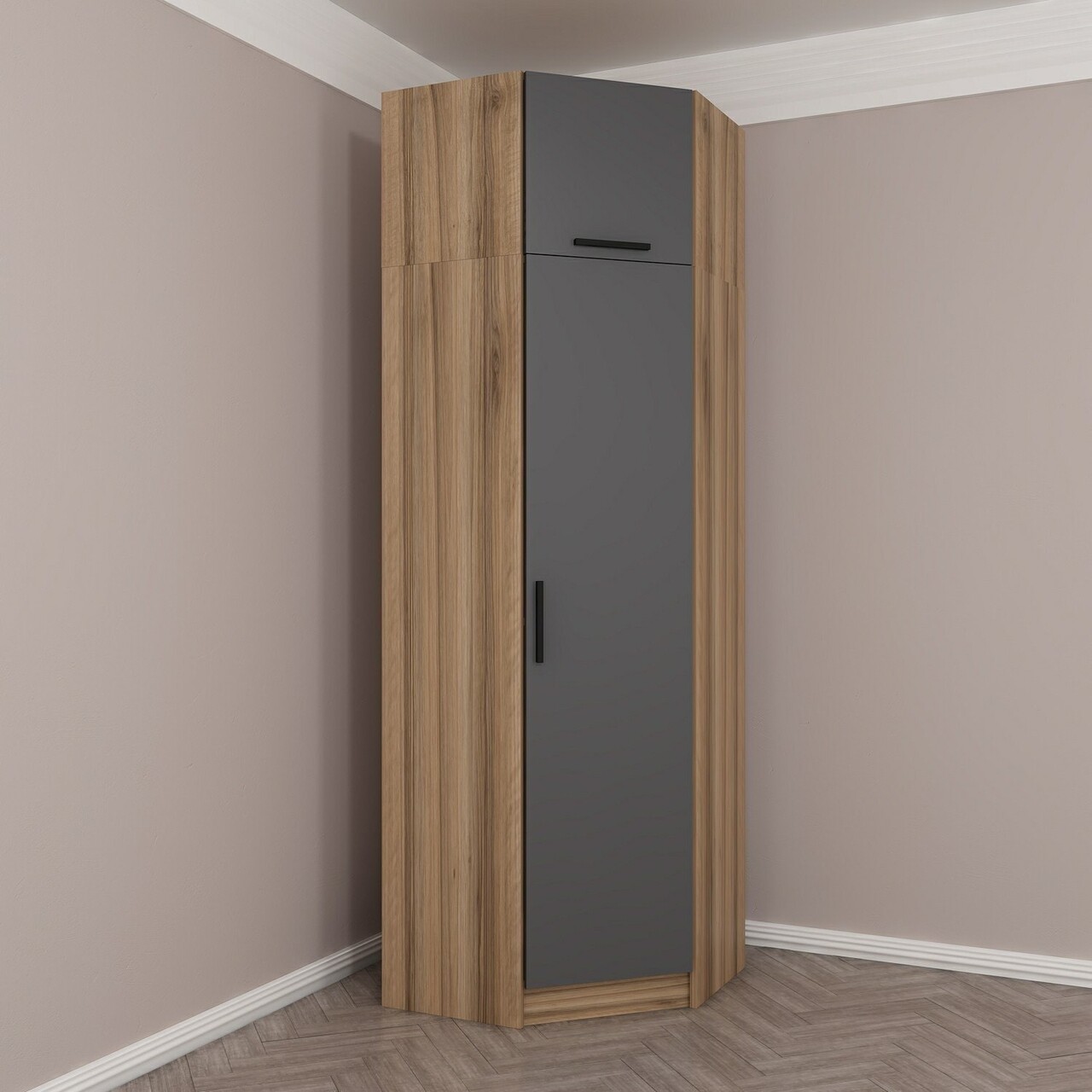 Dulap pentru haine, Minerva, Kale Anthracite Oak, 74x235x52 cm, PAL, Antracit / Stejar - 2 | YEO