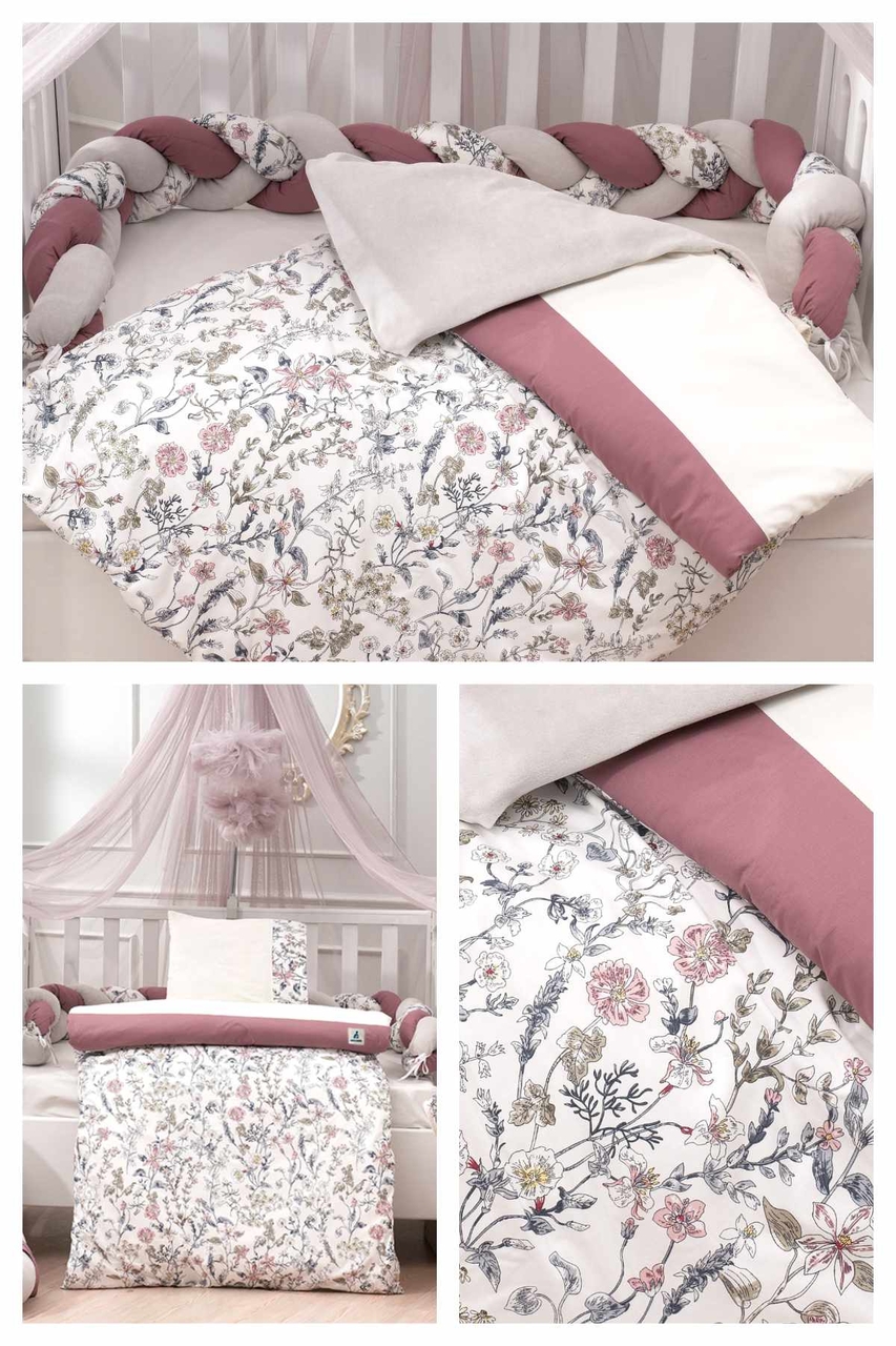 Set de dormit pentru bebelusi cu protectie laterala, Wallxpert, Flower, Roz / Alb / Gri - view 2