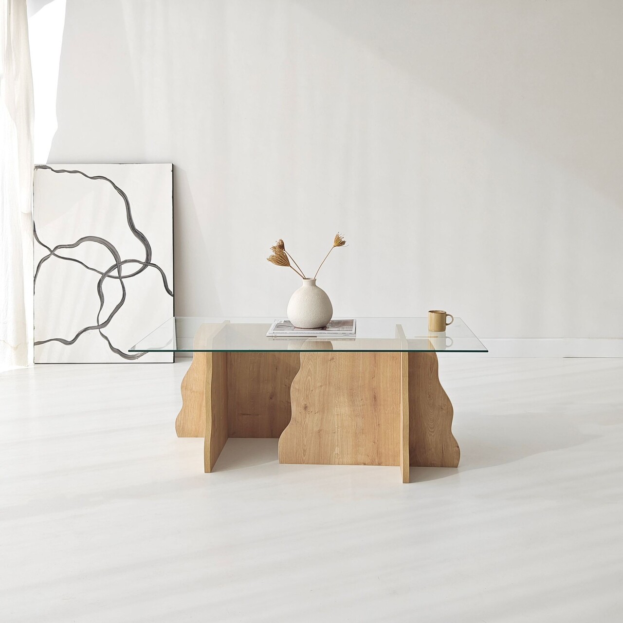 Masuta de cafea, Hanah Home, Canyon, 105x40x65 cm, Stejar Safir / Transparent - view 8