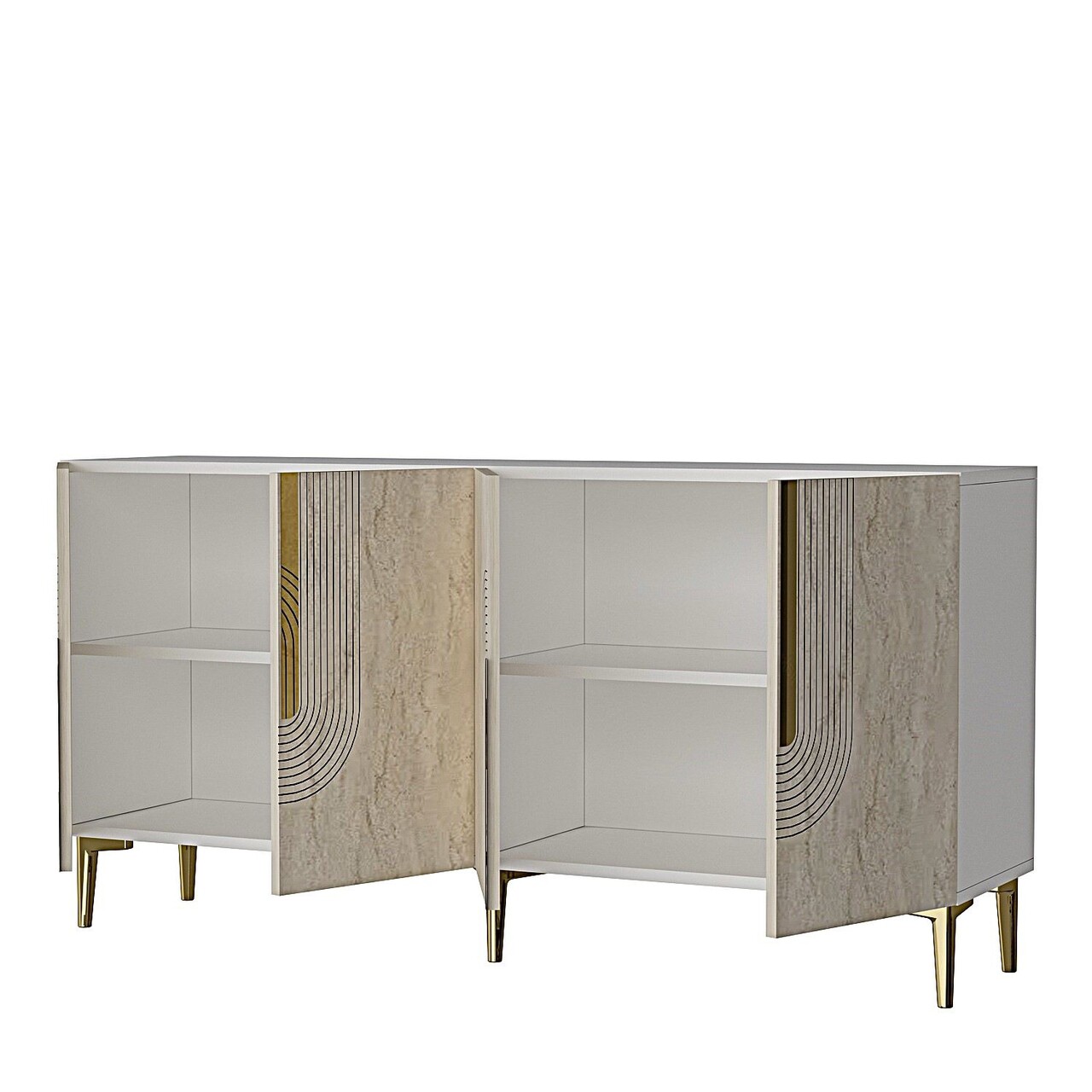 Consola, Hanah Home, Meyra 150, 150x75x32 cm, PAL , White / Travertine / Gold - view 5