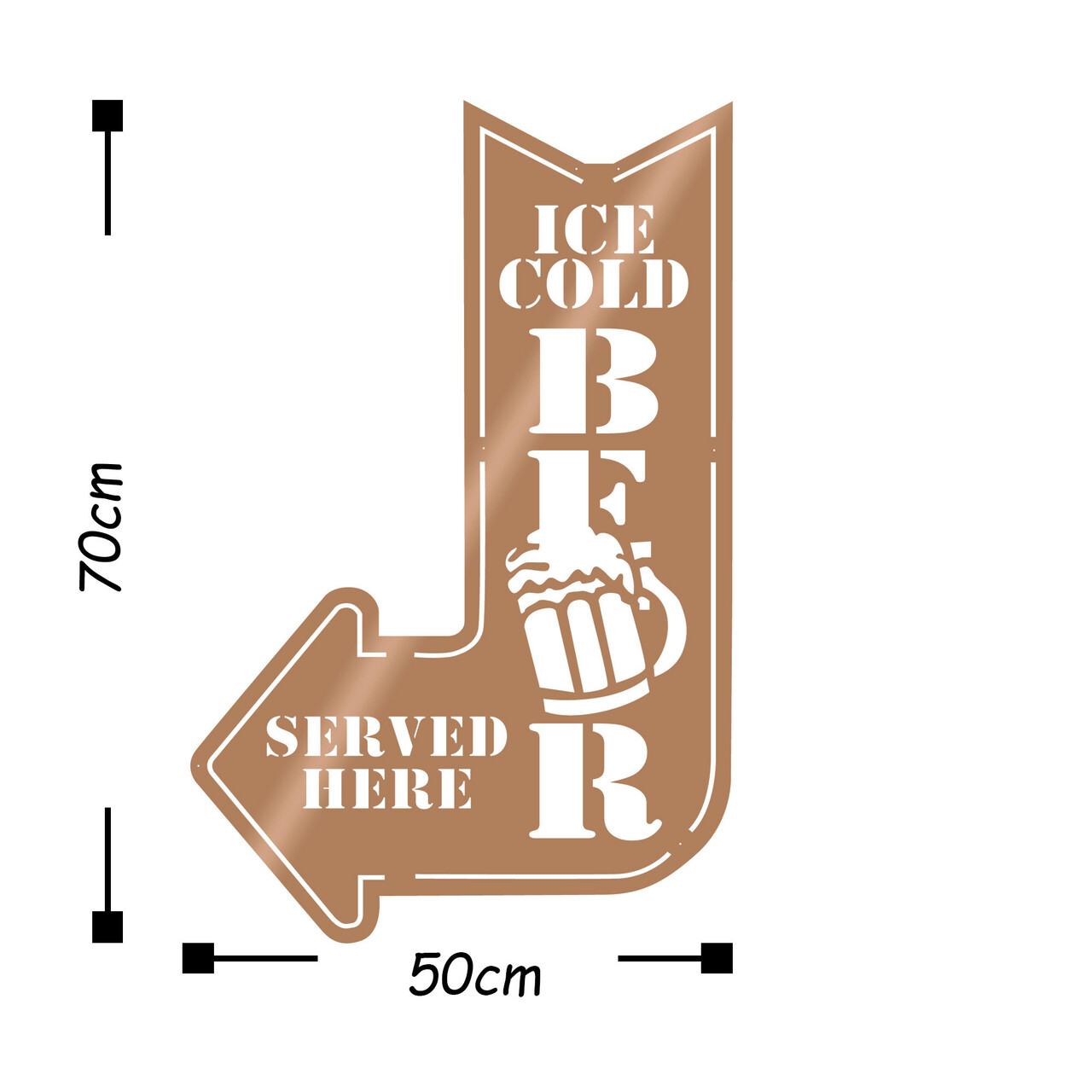 Decoratiune de perete, Ice Cold Beer, Metal, Dimensiune: 45 x 70 cm, Cupru