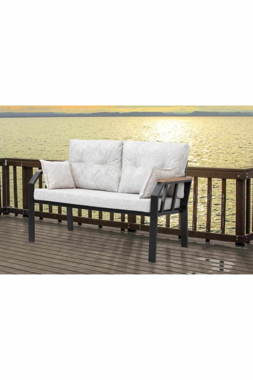 Set mobilier de gradina, Hanah Home, Nergiz 2+1+1, Metal, Crem/Negru - view 5