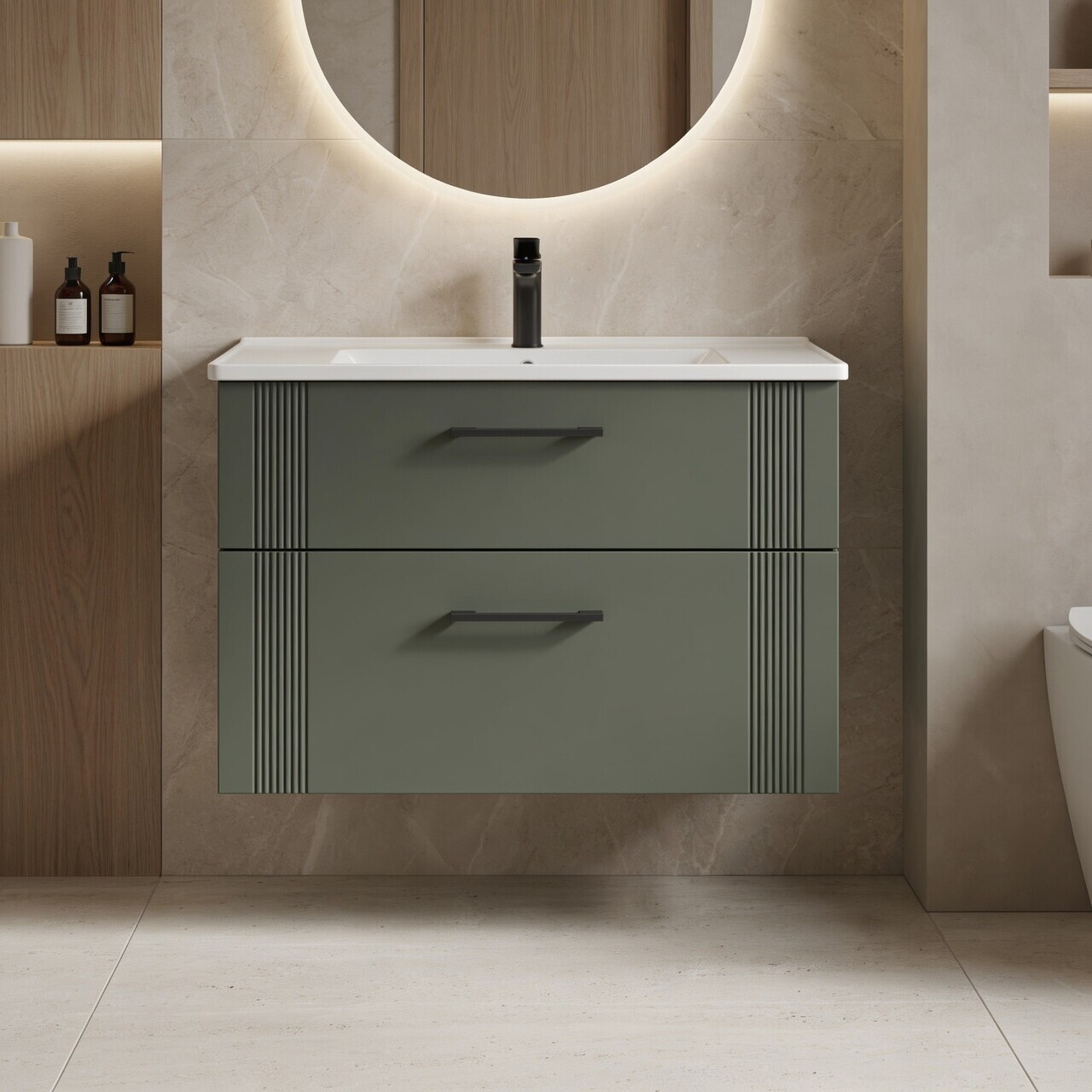 Dulap de baie cu chiuvetă, Hanah Home, Bari 85 v2, Verde Mat