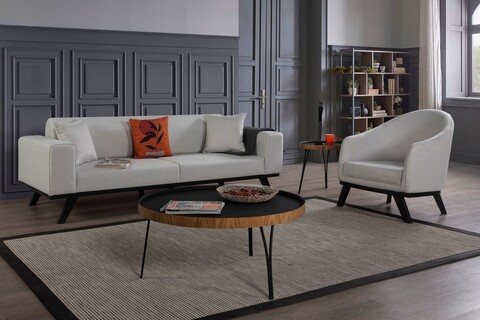Canapea extensibila 3 locuri, Artie, 560ARE2916, Lemn de fag / PAL, Gri deschis