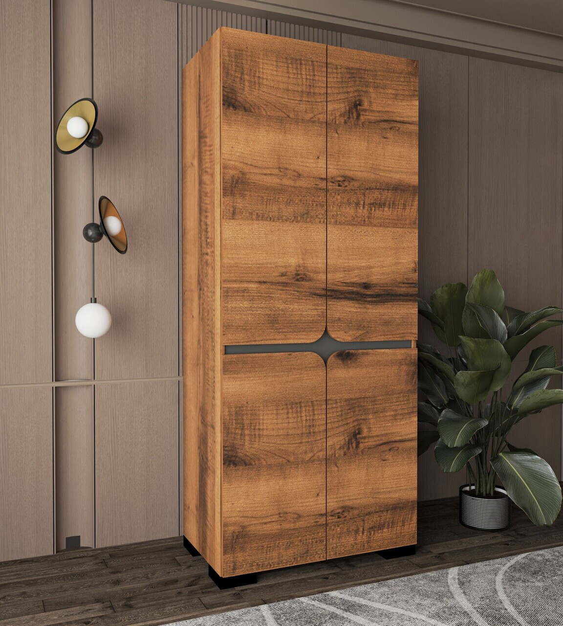 Dulap pentru haine, Hanah Home, Floransa Star 90, 90x210x52 cm, PAL MELAMINAT, Maro — imaginea 2