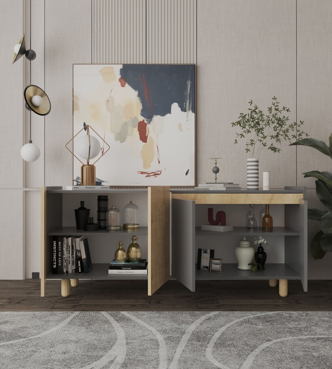 Consola, Hanah Home, Ravenna Modern 180, 180x75x45 cm, PAL MELAMINAT, Stejar safir / Antracit — imaginea 2