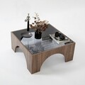 Masuta de cafea, Neostill, Seine, 80x35x80 cm, Sticla temperata, Nuc / Gri închis