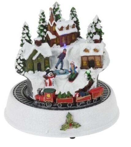 Decoratiune luminoasa Winter scene w snowman and kids, 19.5x19.3x19 cm, poliston, multicolor