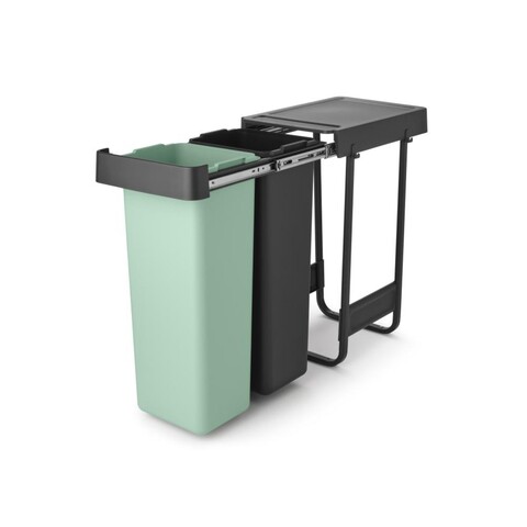 Cos de gunoi incorporat, Brabantia, Sort&Go, 2x30 L, 48.1x30.4x63.7 cm, polipropilena, gri inchis/verde jad