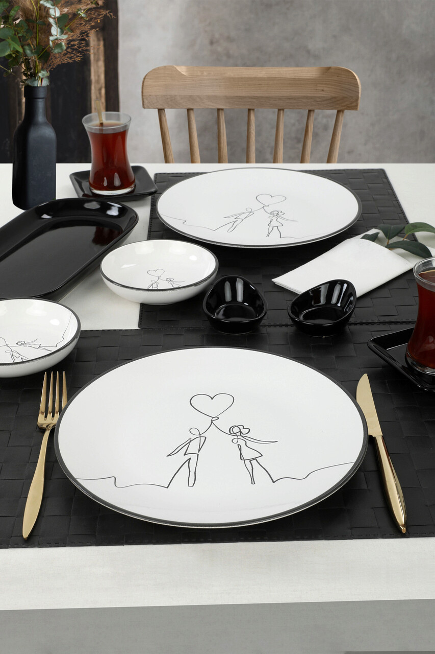 Set de mic dejun, Keramika, 275KRM1601, Ceramica, Alb/Negru - 2 | YEO