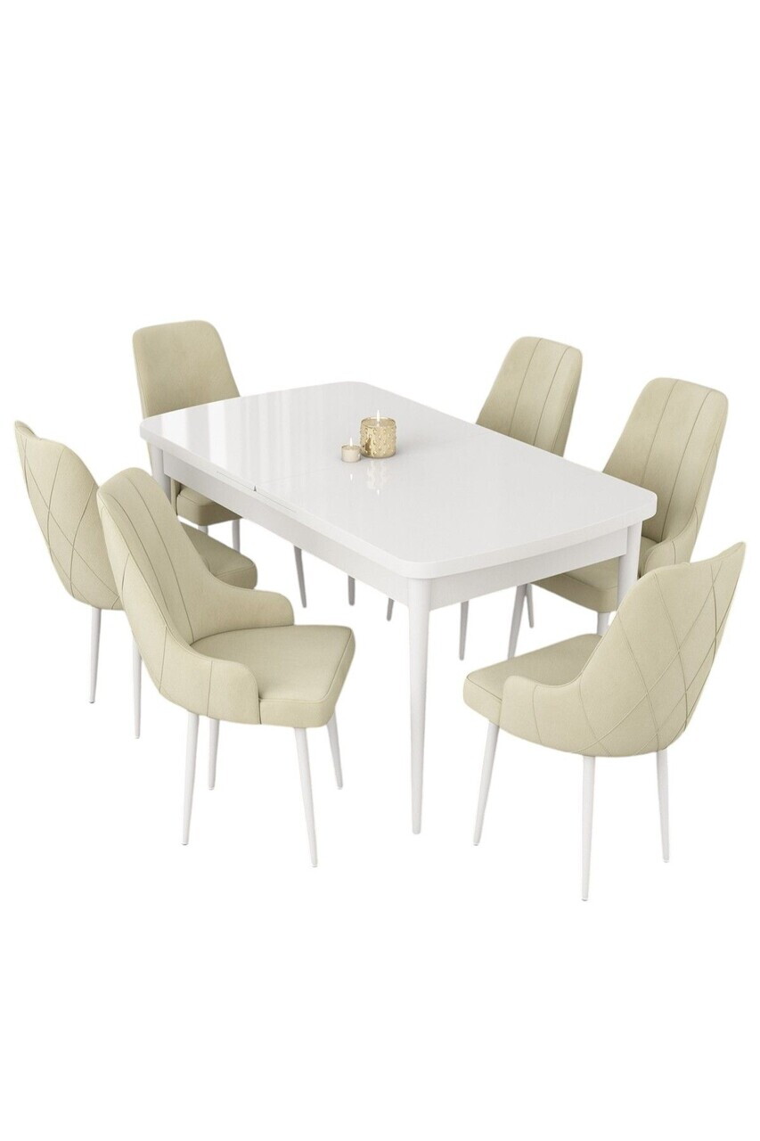 Set masa extensibila si scaune (7 piese), Hanah Home, Eta, Alb / Crem — imaginea 2