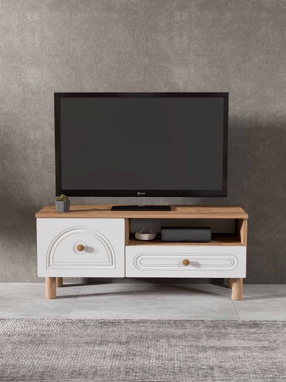 Comoda TV, Hanah Home, Mavora 105, 104x47x35 cm, PAL, Pin Atlantic / Alb - view 2