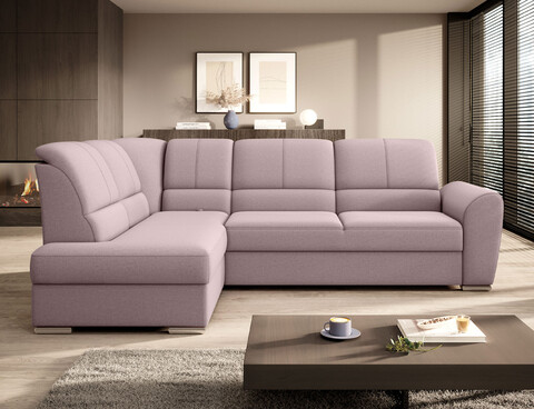 Coltar extensibil stanga 3 locuri ELTAP, LT-101GO, Siber, 270x186x93 cm, lemn/poliester, roz deschis