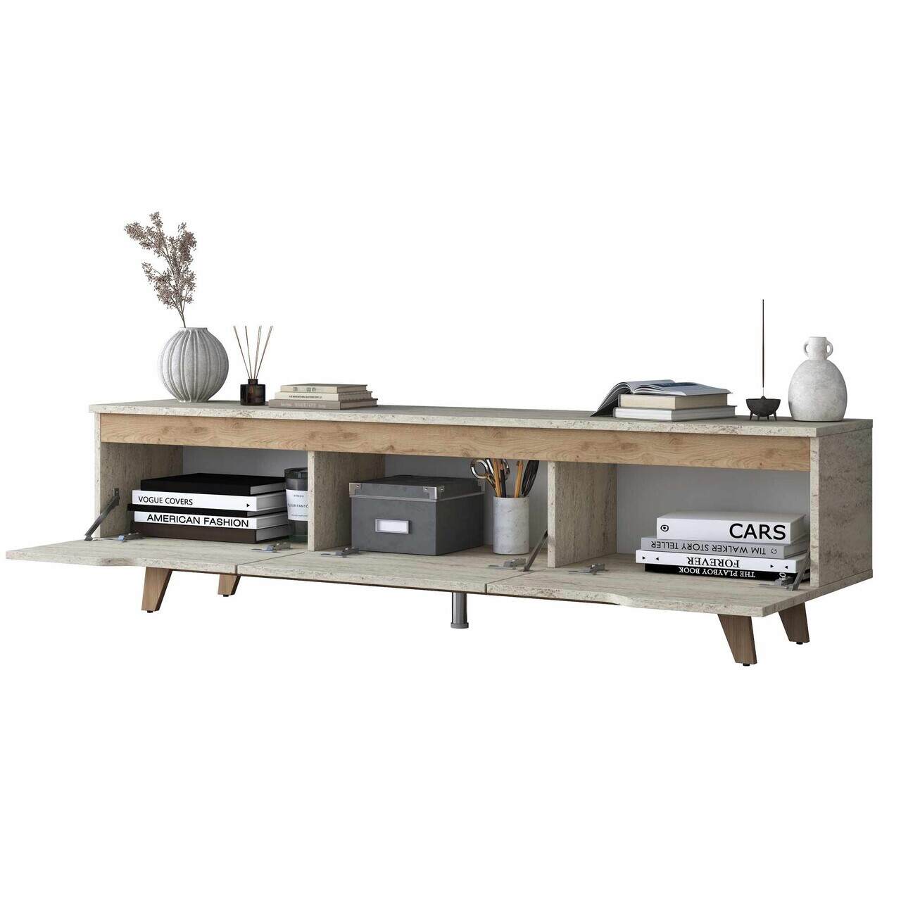 Comoda TV, Hanah Home, AA168, 180x48.3x35 cm, Travertin / Nuc — imaginea 9