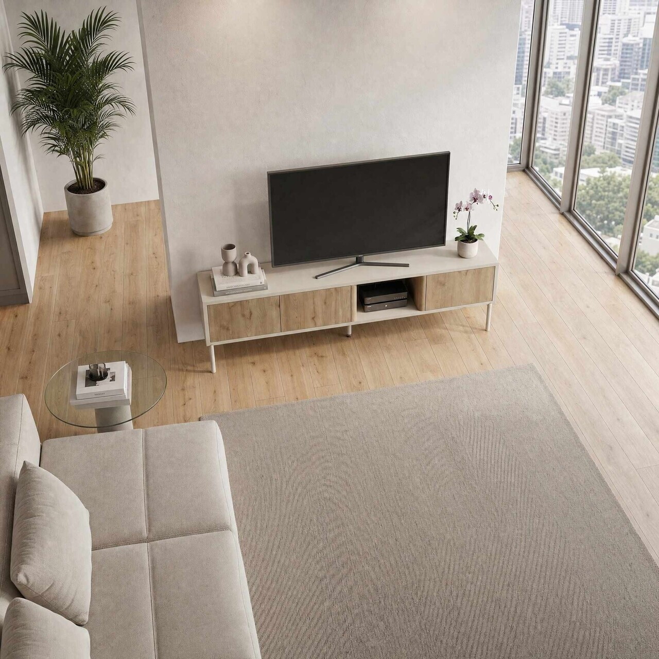 Comoda TV, Hanah Home, Ventro, 150x40x36 cm, Natural / Gresie — imaginea 4
