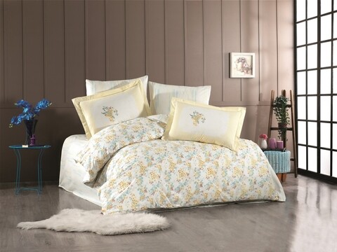 Lenjerie de pat dubla, 4 piese, 200x220 cm, 100% bumbac poplin, hobby, perla, galben