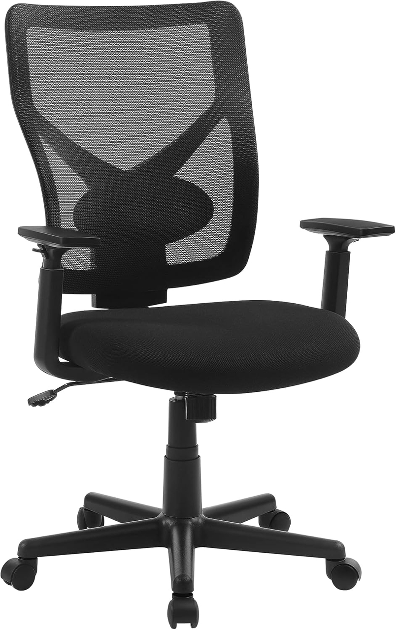 Scaun de birou, Songmics, ergonimic, suport lombar reglabi, sezut cu arcuri, max 120 kg, negru