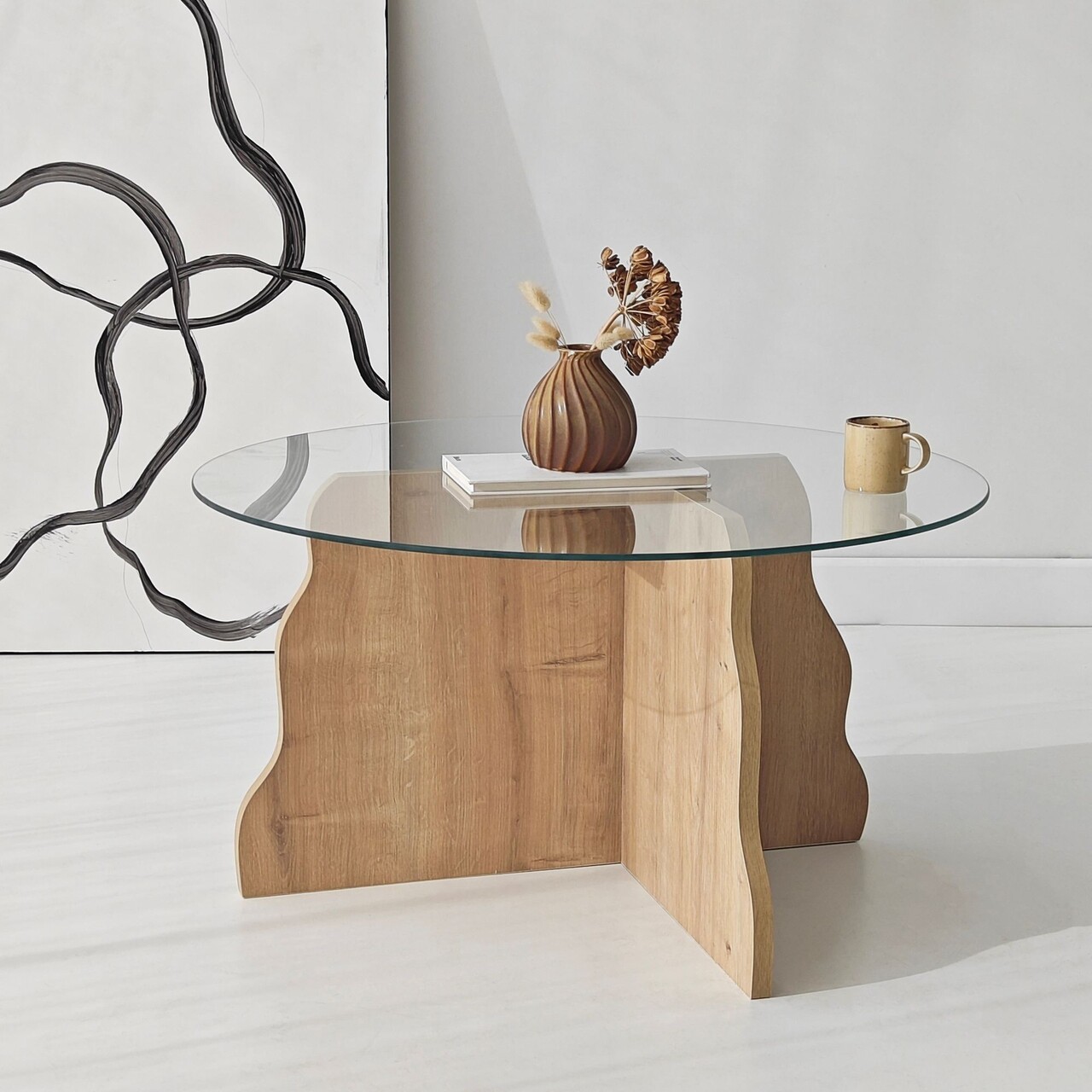 Masuta de cafea, Hanah Home, Butterfly, 75x40x75 cm, Stejar Safir / Transparent - view 6