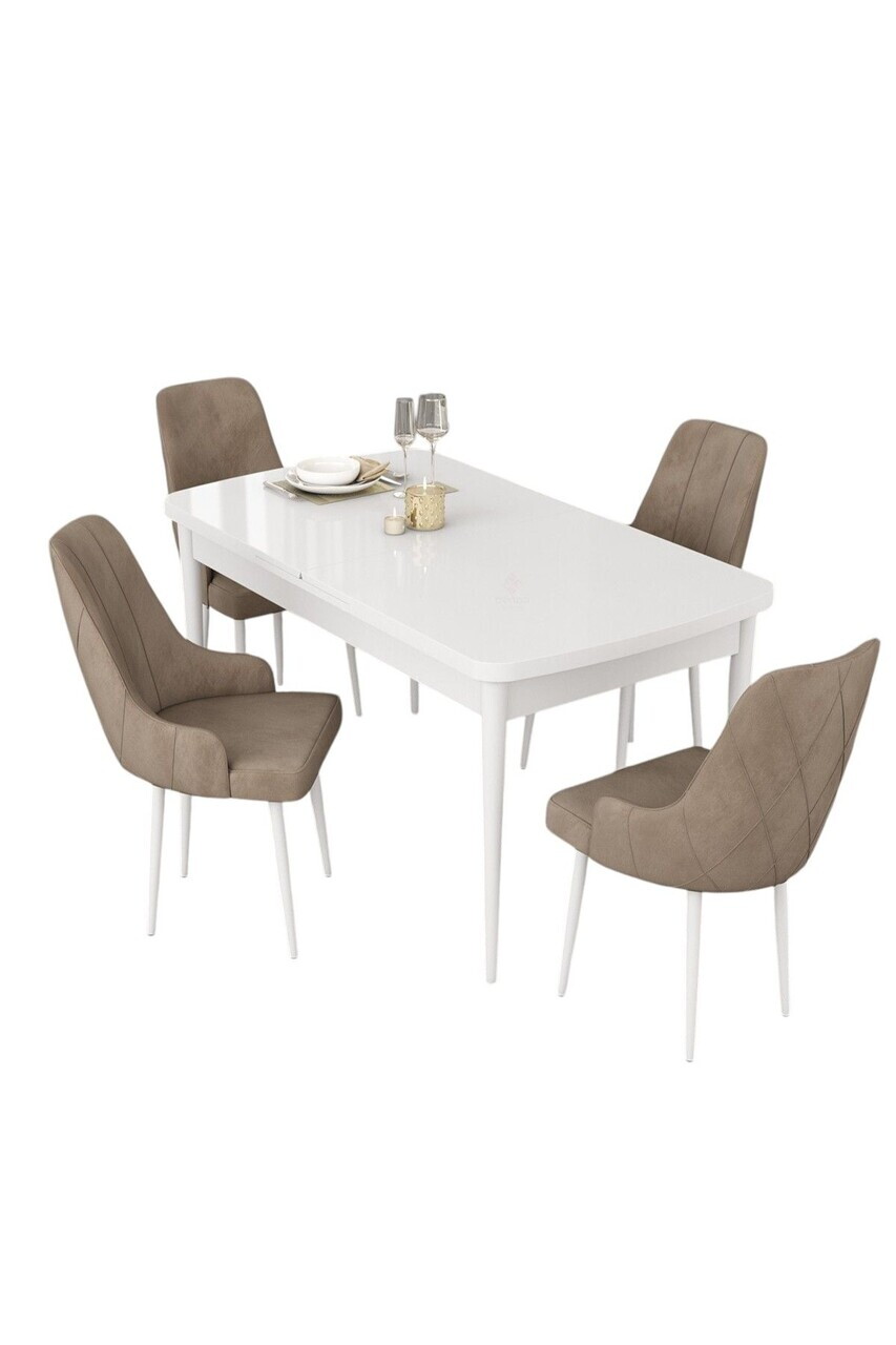 Set masa extensibila si scaune (5 piese), Hanah Home, Eta, Alb / Cappuccino — imaginea 2