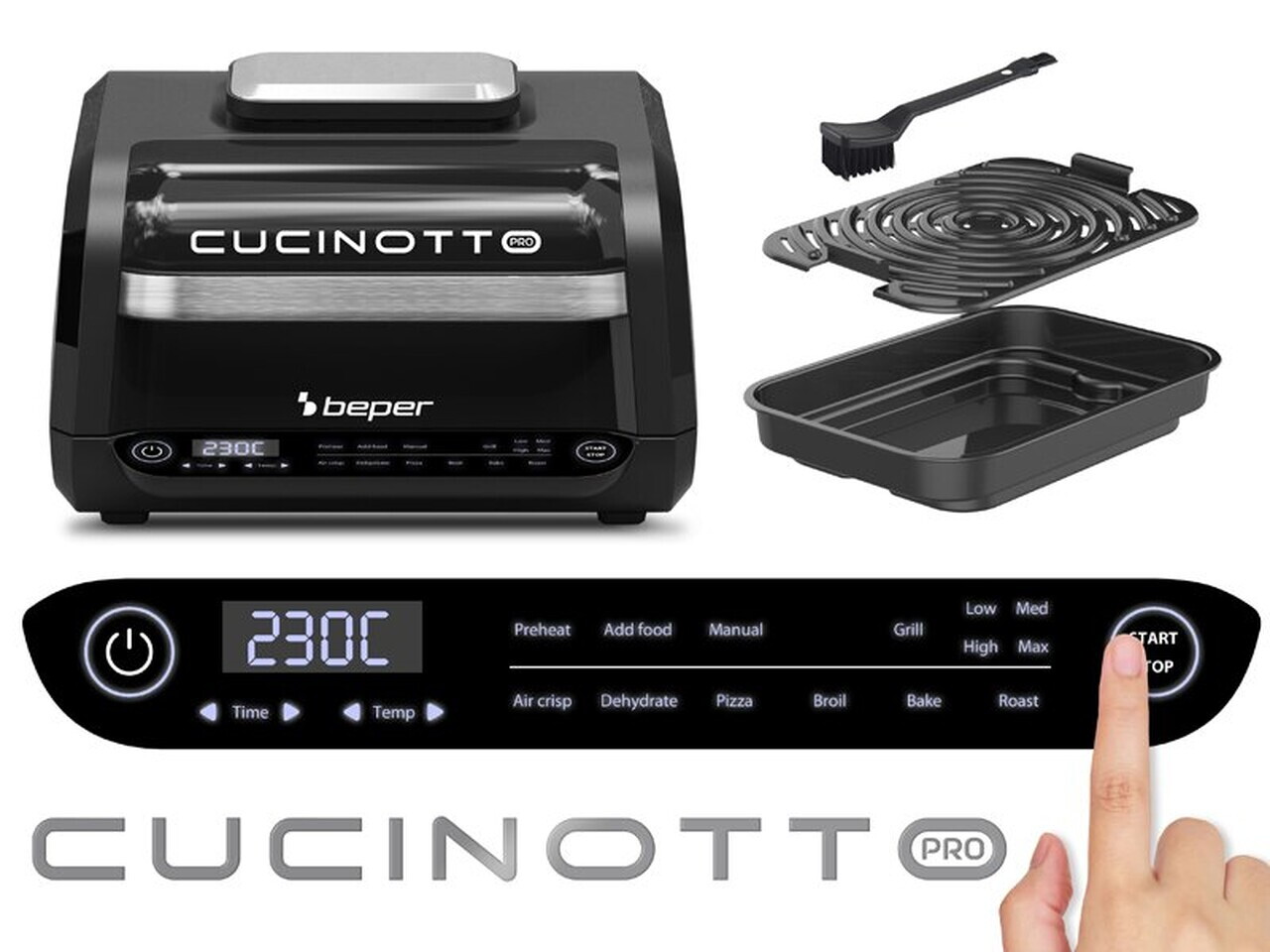 Friteuza cu aer fierbinte si gratar multifunctional Cucinotto Pro, Beper, 1700W, 39.5x40x24.5 cm, 8 programe, plastic/aluminiu/inox, negru — imaginea 7