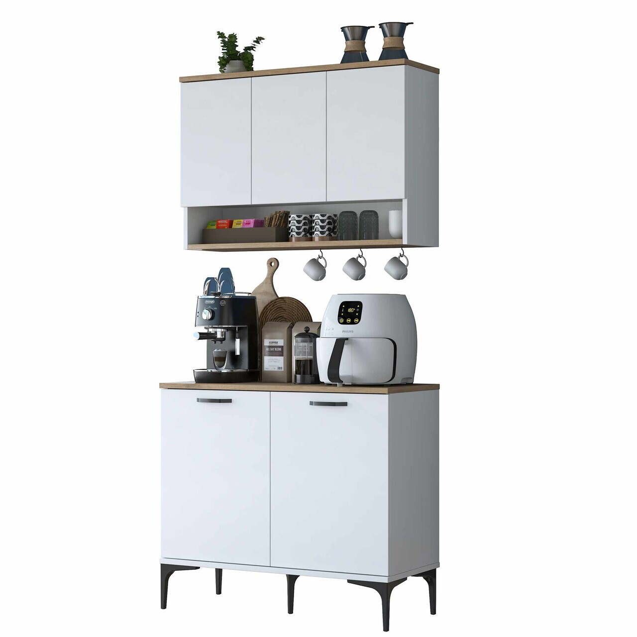 Dulap multifunctional, Hanah Home, JE271, 90.2x140.4x40 cm, Alb/Maro — imaginea 8
