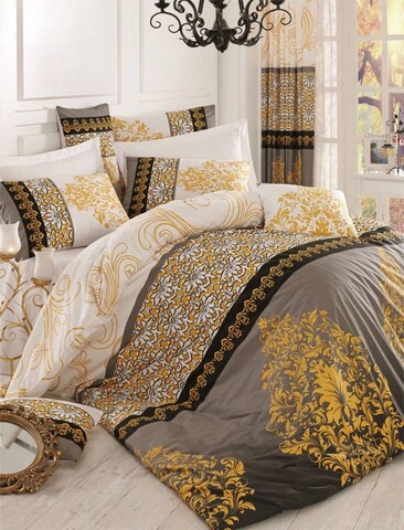 Lenjerie de pat dubla (BL), Katre - Yellow, Pearl Home, Bumbac Ranforce