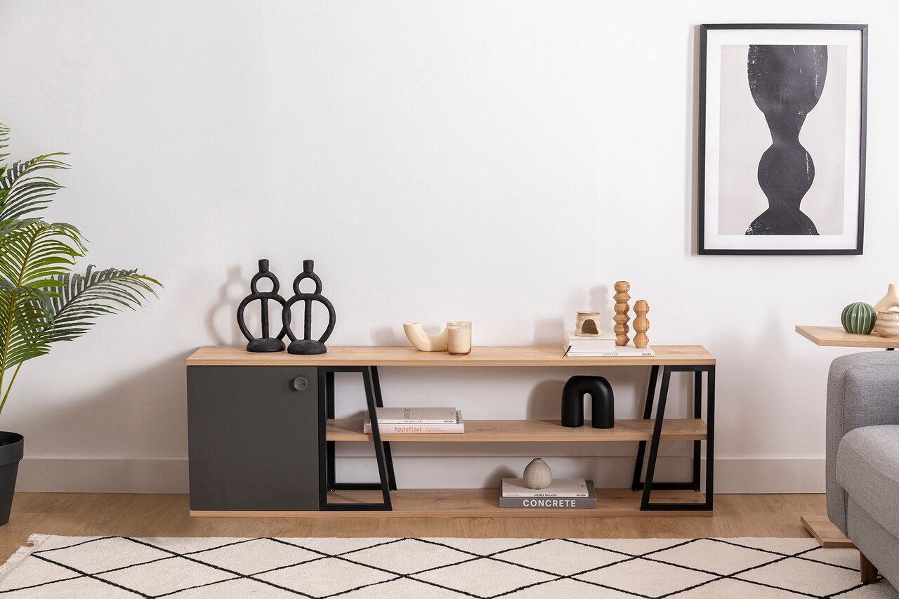 Comoda TV, Arnetti, Lissa Dolapli / Tv Stand, 160x30x48.6 cm, PAL, Safir / Negru - 2 | YEO