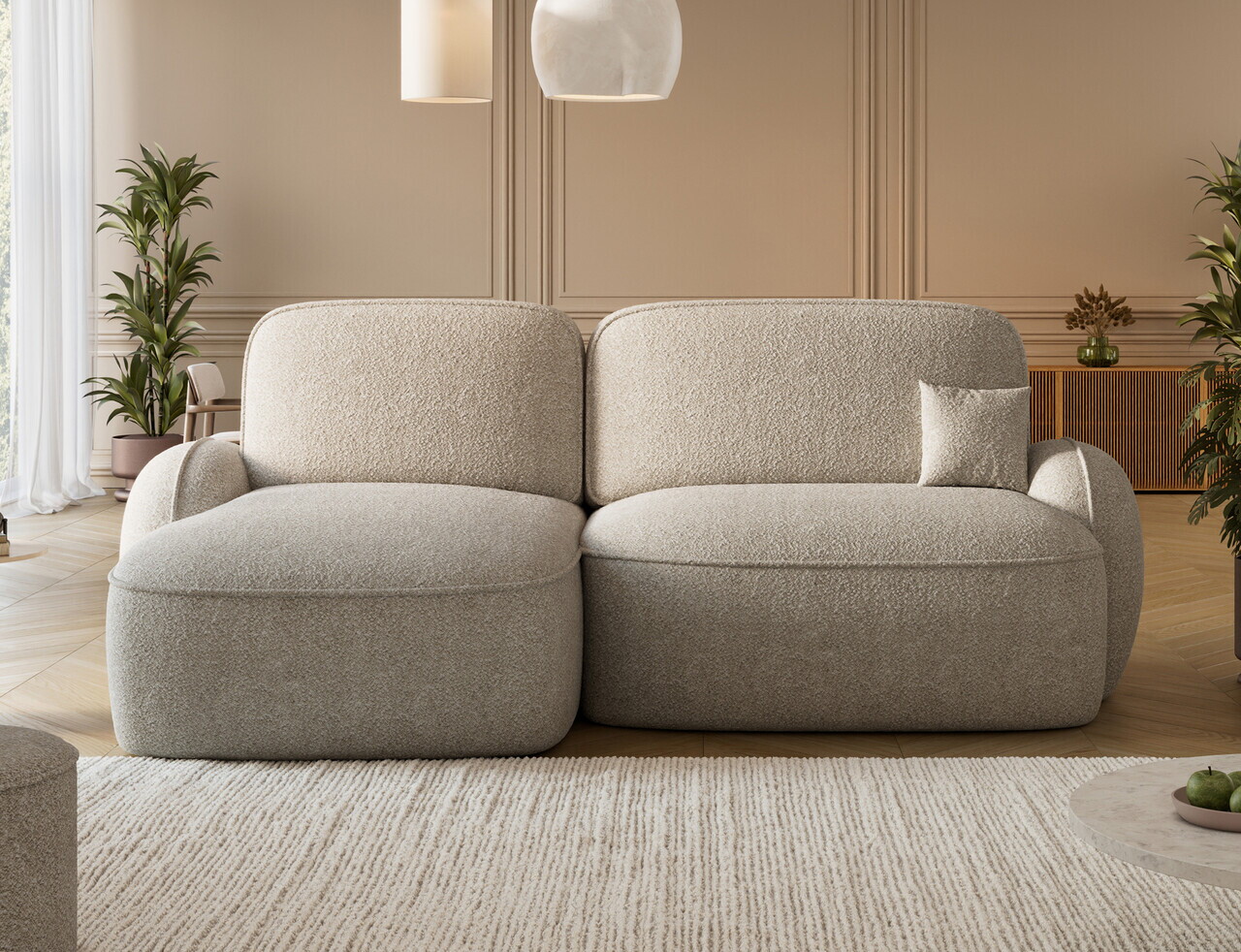Coltar extensibil stanga 3 locuri ELTAP, Tesalia, 240x150x93 cm, lemn/tesatura boucle, bej inchis — imaginea 2