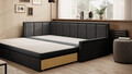 Canapea extensibila brat stanga 3 locuri, ELTAP, Fulgeo, 214x82x77 cm, lemn/catifea din poliester, gri inchis