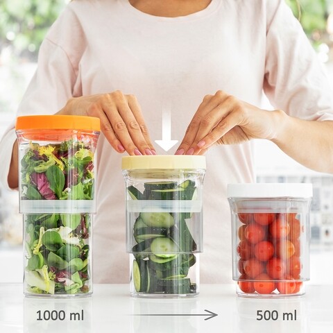 Set 3 recipiente cu inaltime ajustabila InnovaGoods, 500-1000 ml, plastic/silicon