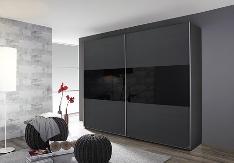 Dulap cu usi culisante, Blacky, 261 x 59 x 210 cm, pal, gri/negru