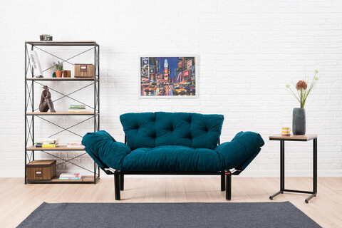 Canapea extensibilă cu 2 locuri, Futon, 859FTN1214, Metal, Albastru petrol