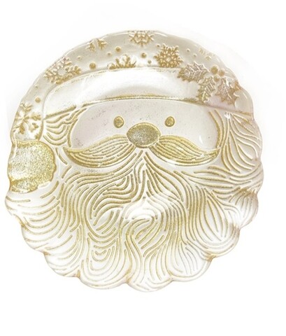 Platou santa claus, mercury, Ø21 cm, sticla, alb/auriu