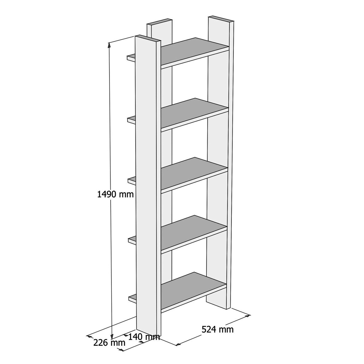 Corp biblioteca, Puqa Design, Virba, 52.4x149x22.6 cm, PAL, Alb