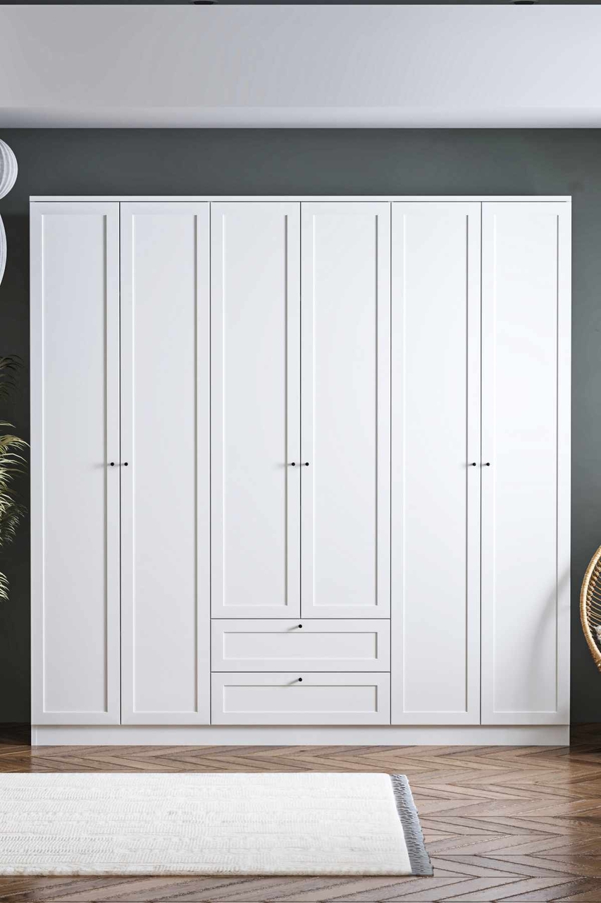 Dulap pentru haine, Hanah Home, Terra 6 210, 205x210x52 cm, Alb