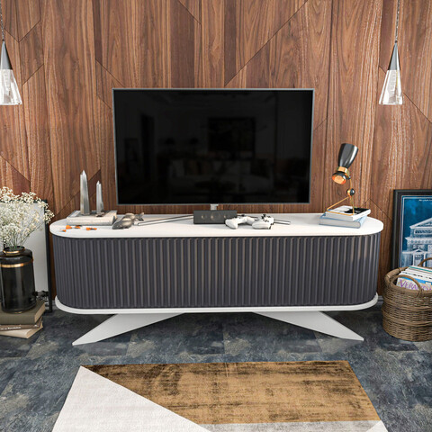 Comoda TV, Retricy, Stor, 180x43x60 cm, PAL, Antracit/Alb mezoni.ro