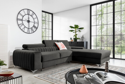 Coltar extensibil dreapta 3 locuri ELTAP, RT-05NU, Grayson, 278x205x92 cm, lemn/poliester, gri inchis