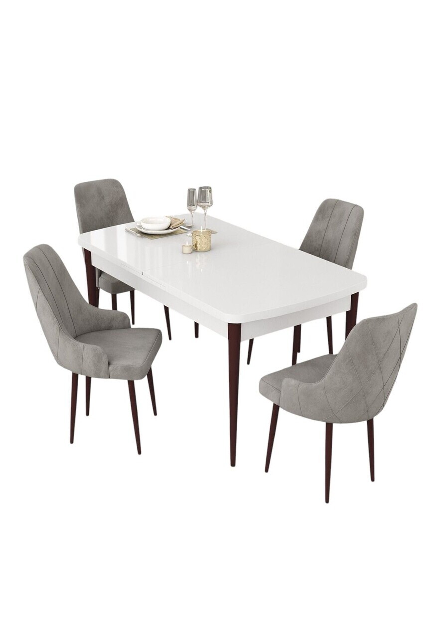 Set masa extensibila si scaune (5 piese), Hanah Home, Eta, Alb / Maro / Gri — imaginea 2