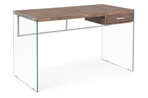 Birou suami durmast, bizzotto, 122 x 60 x 76 cm, mdf/sticla temperata, maro