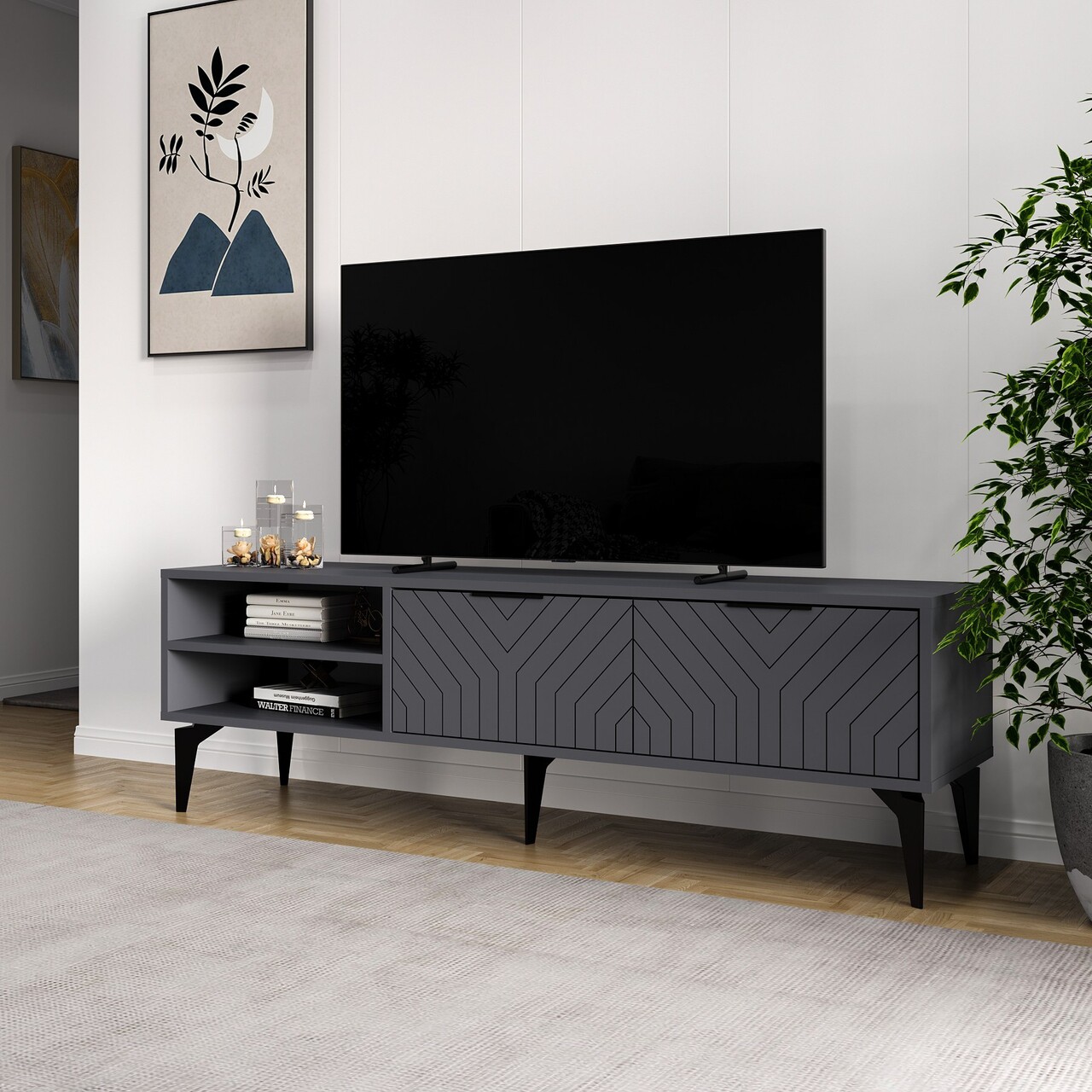 Comoda TV, Odessa, Regina, 160x50x29.6 cm, Antracit - 2 | YEO