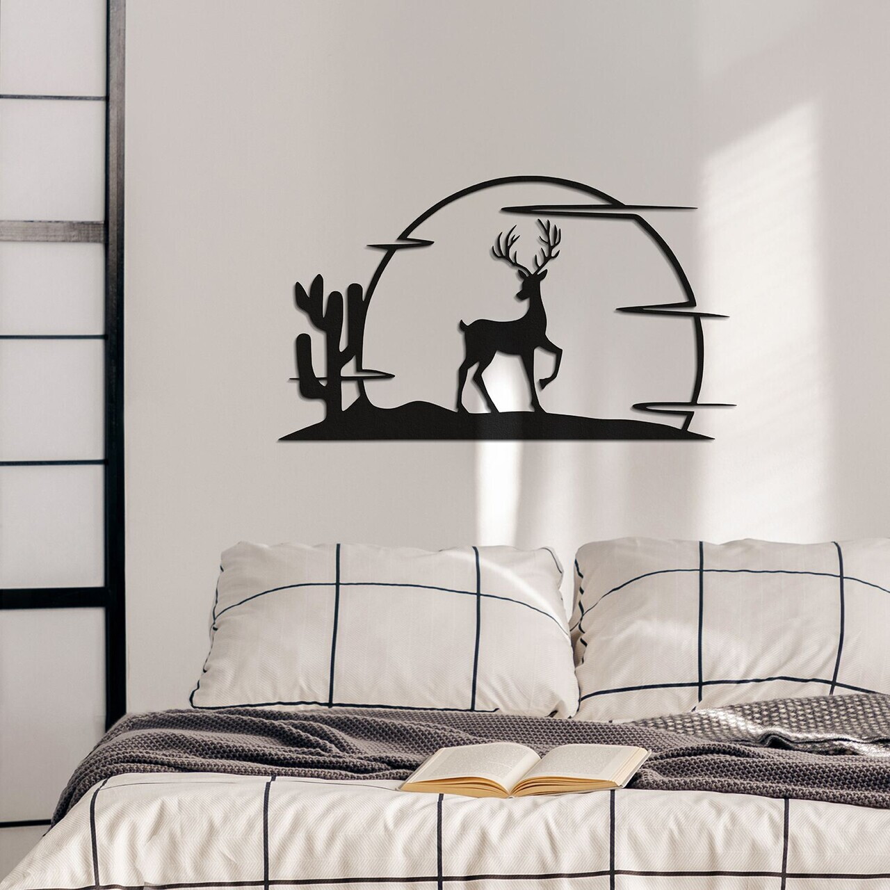 Decoratiune de perete, Ciervo-2, Metal, Grosime: 1,2 mm, Negru