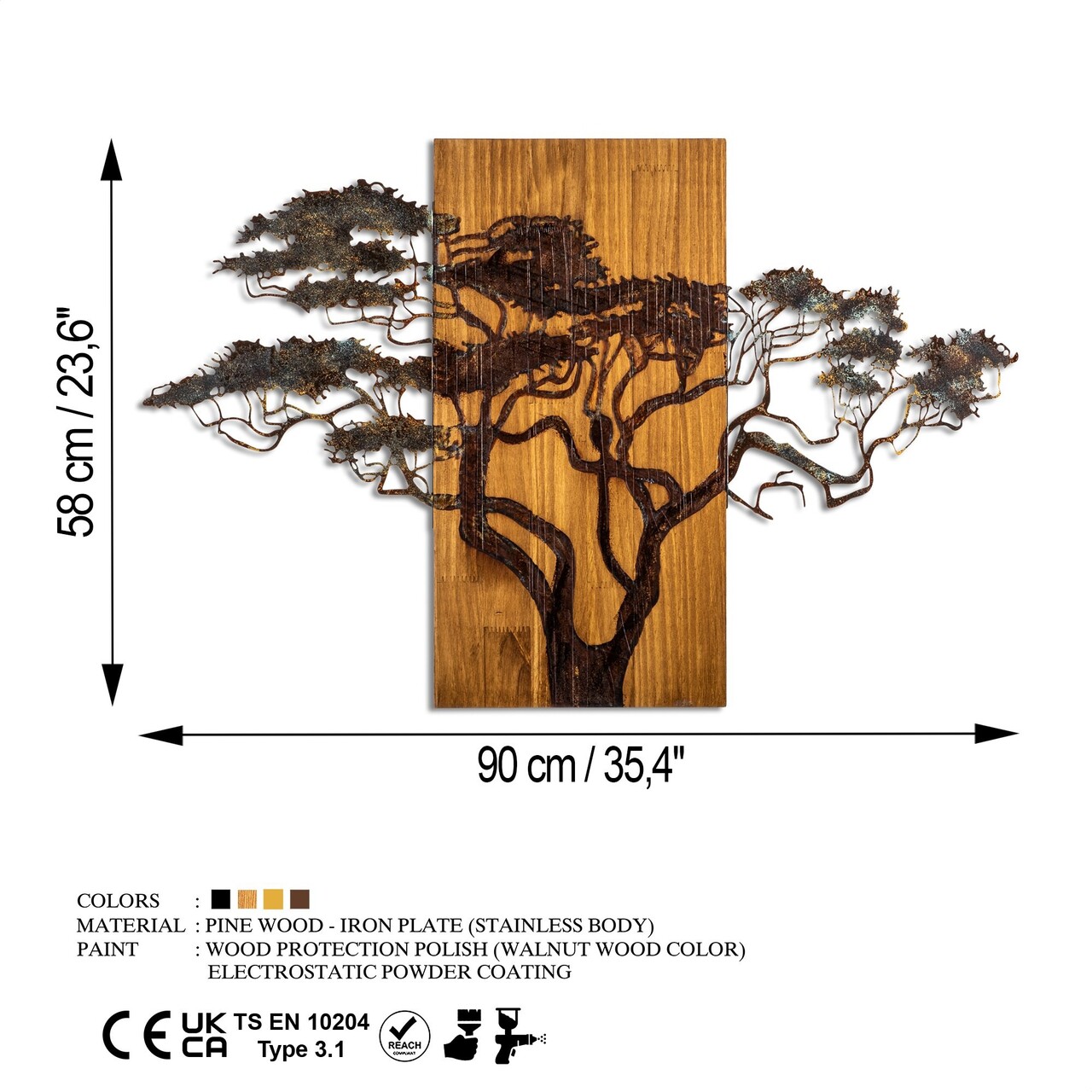 Decoratiune de perete, Acacia Tree, Lățime: 90 cm Înălțime: 58 cm Adâncime: 3 cm, Multicolor - view 9
