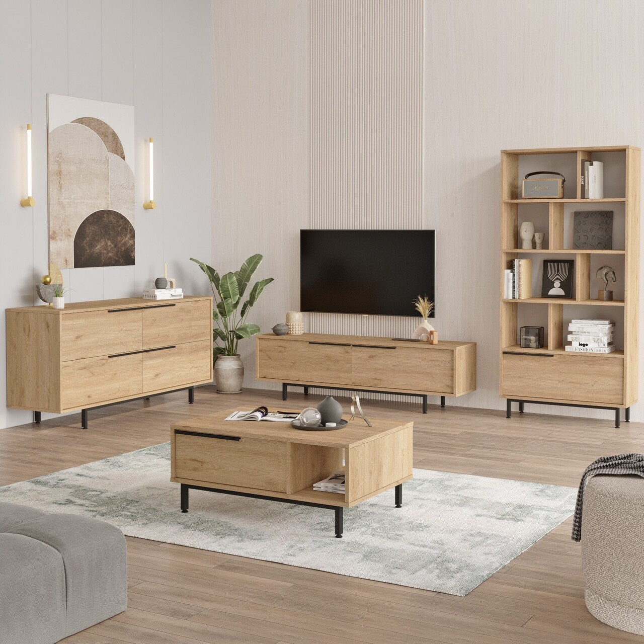 Set mobilier living, Hanah Home, ON21-S, Stejar - imagine 2